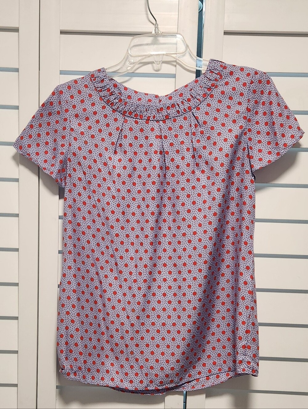 Boden Light Blue Blouse with Red Dot Print